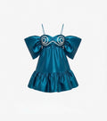 Lucca Dress turquesa minivestido corte imperio con mangas tipo lazo y detalle en busto