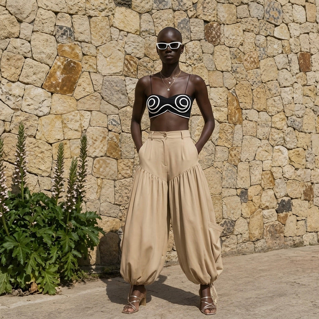 Lauren Pant khaki pantalón amplio con bota ajustable y cintura entallada look completo