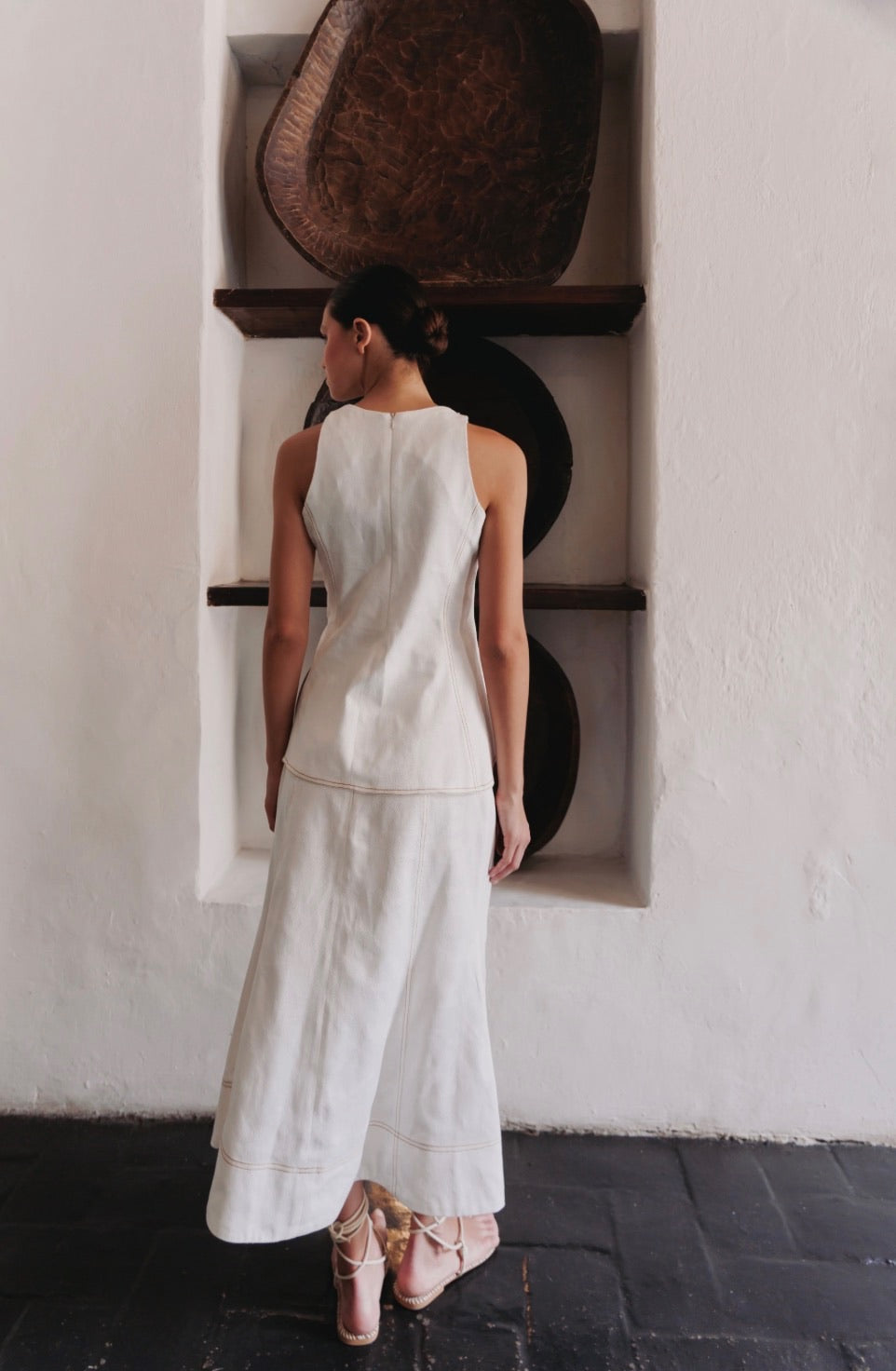 TOP VEST DENIM IVORY LENTEJUELONES