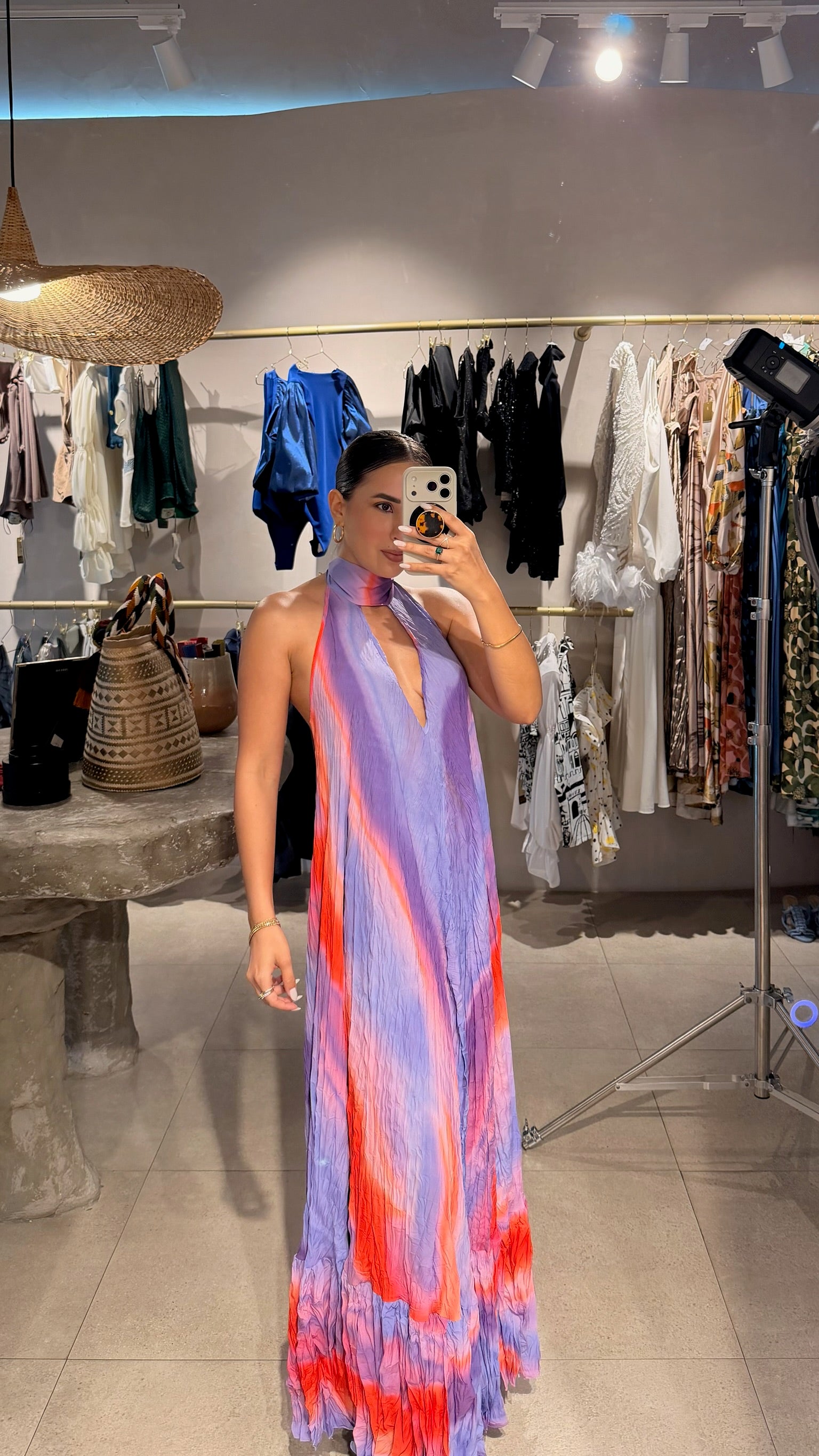 VESTIDO AZUL ARRUGADO LILA FUCSIA