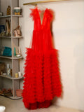 Vestido Tul Tul rojo con falda de múltiples capas de tul