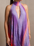 VESTIDO AZUL ARRUGADO LILA FUCSIA