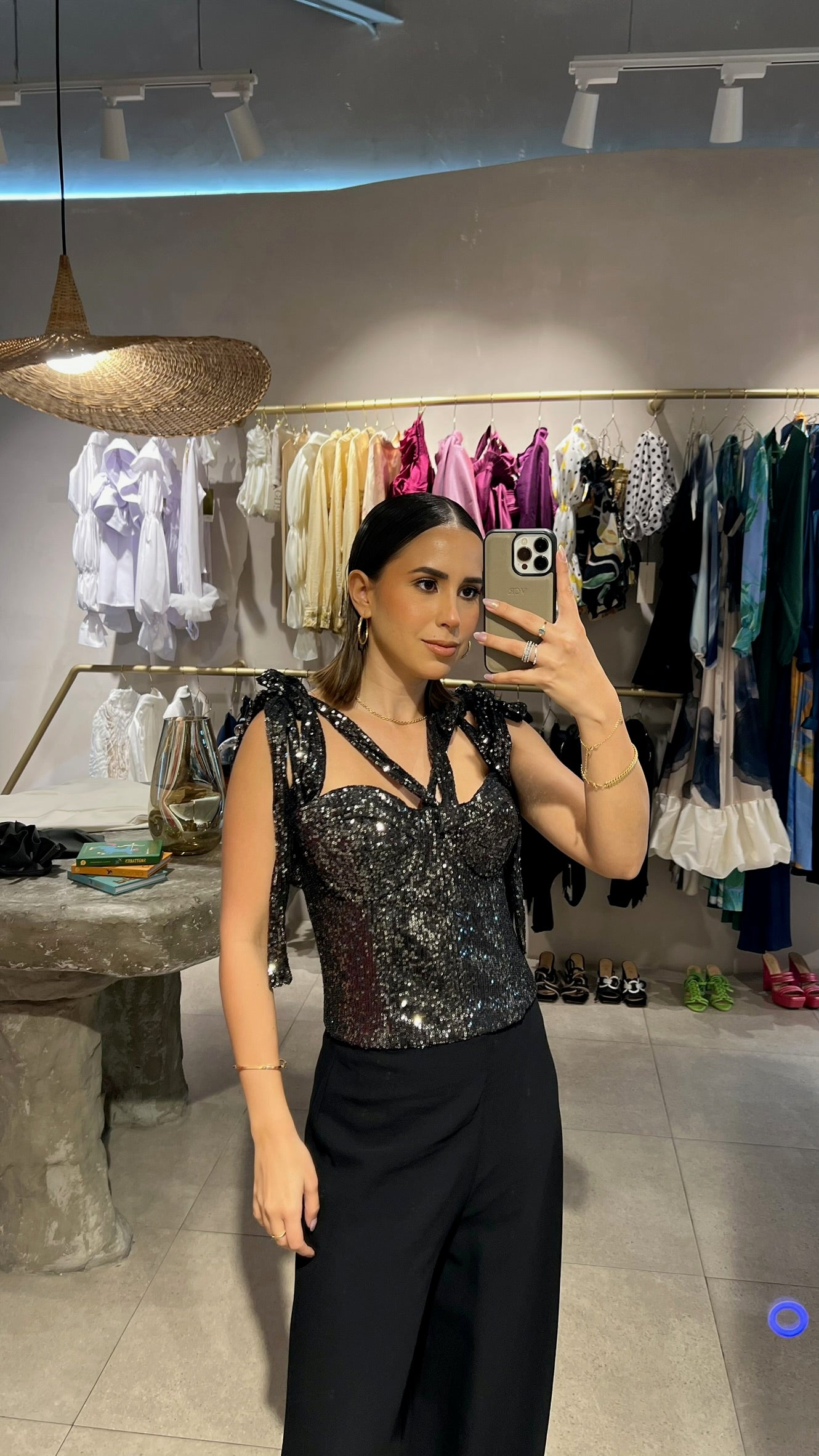 BUSTIER LENTEJUELA NEGRO PLATA - DISEÑO VENEZOLANO